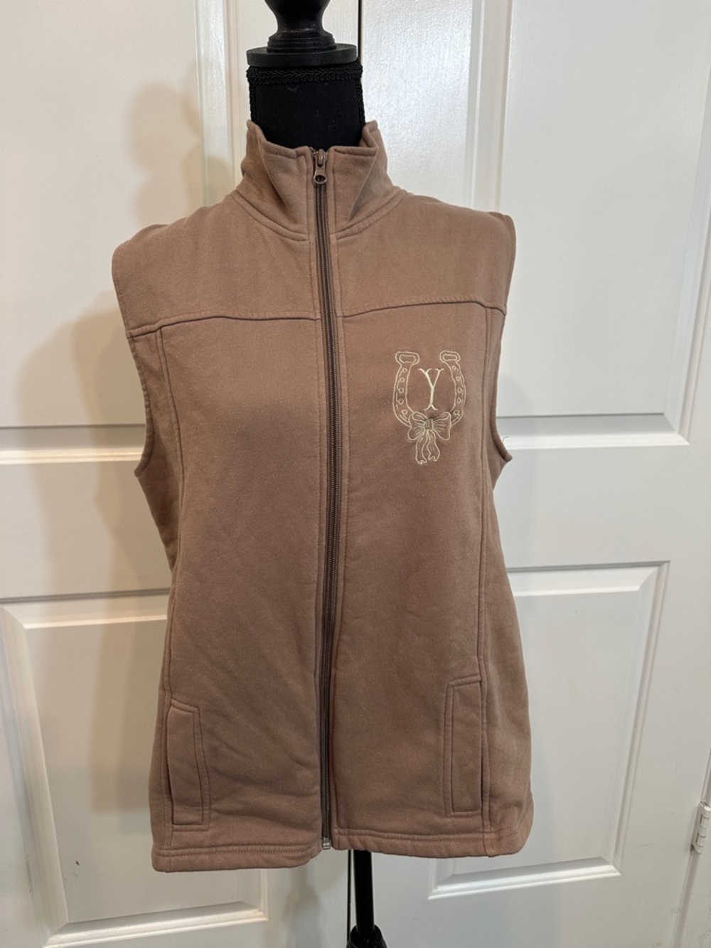 Brown Fleece Vest with Embroidered Design